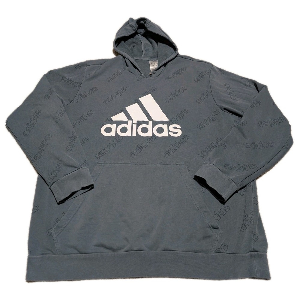 Adidas Sweater Mens XL Blue Mesh Lined Spellout Hoodie Logo Streetwear Urbanwear